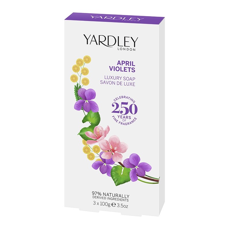 Yardley London Luxusseife April Violets 3 x 100g - VERPACKUNG BESCHÄDIGT