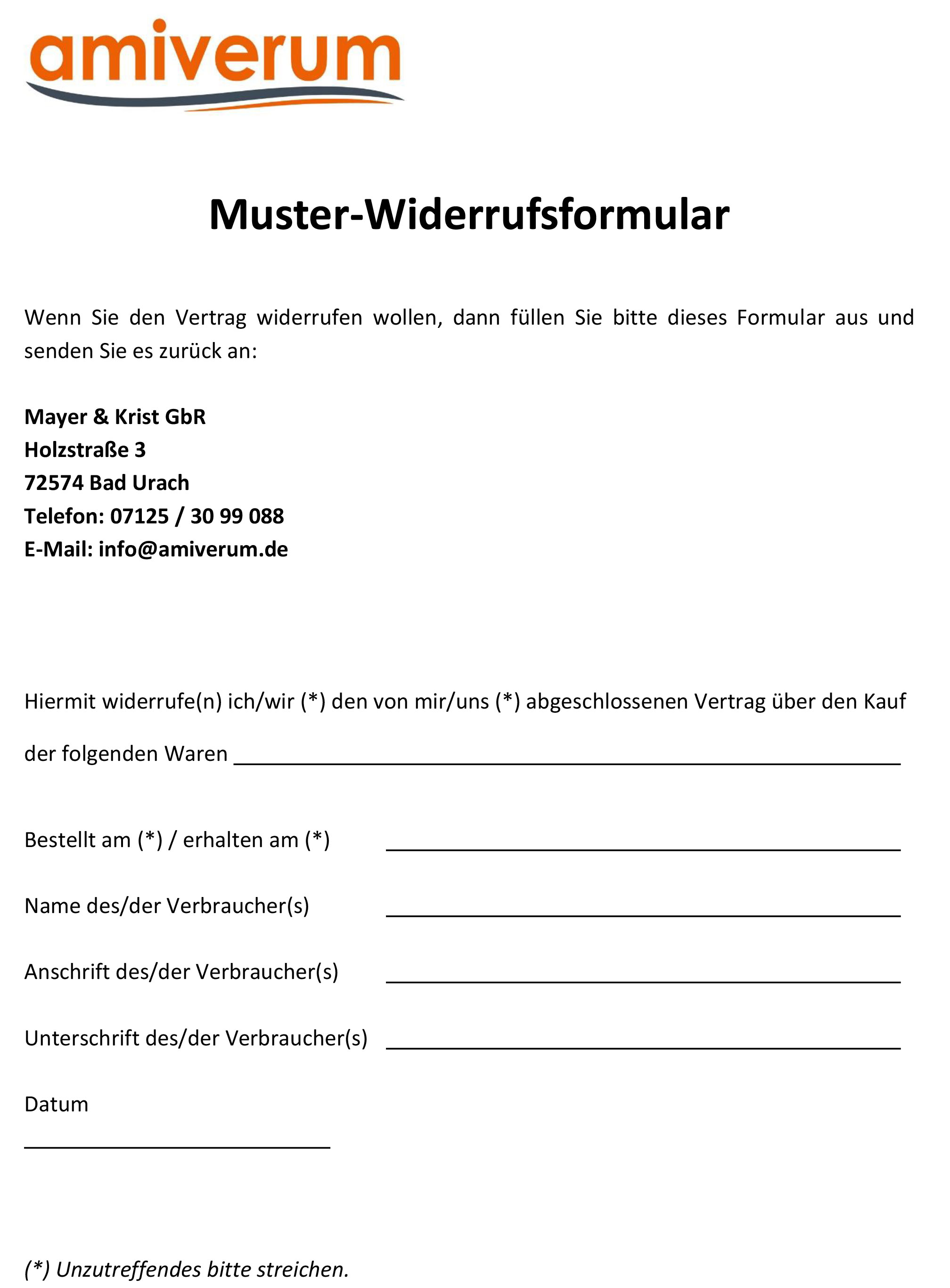 Muster-Widerrufsformular